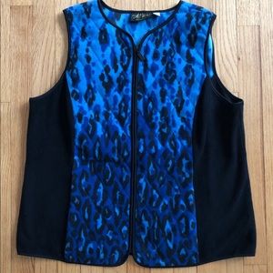Bob Mackie blue leopard print fleece vest L